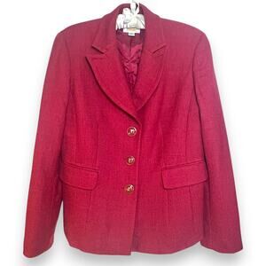 Vintage Talbots Wool Blazer Size 12 Red Three Button Jacket Long Sleeve Lined